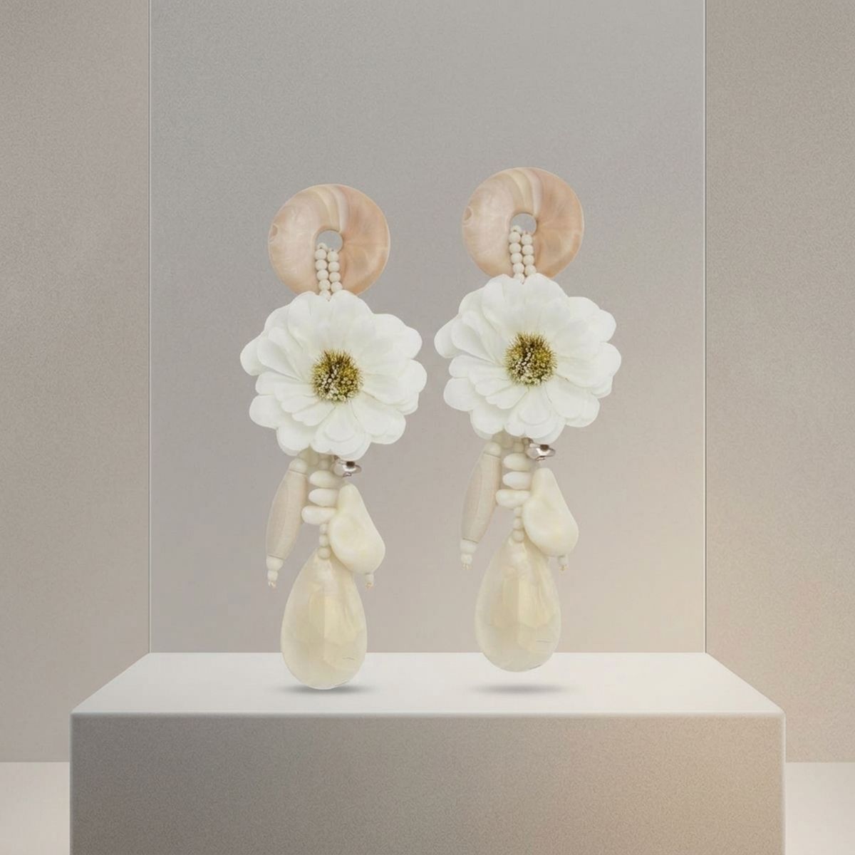 Ivory Oversized Natural Floral Drop Earrings