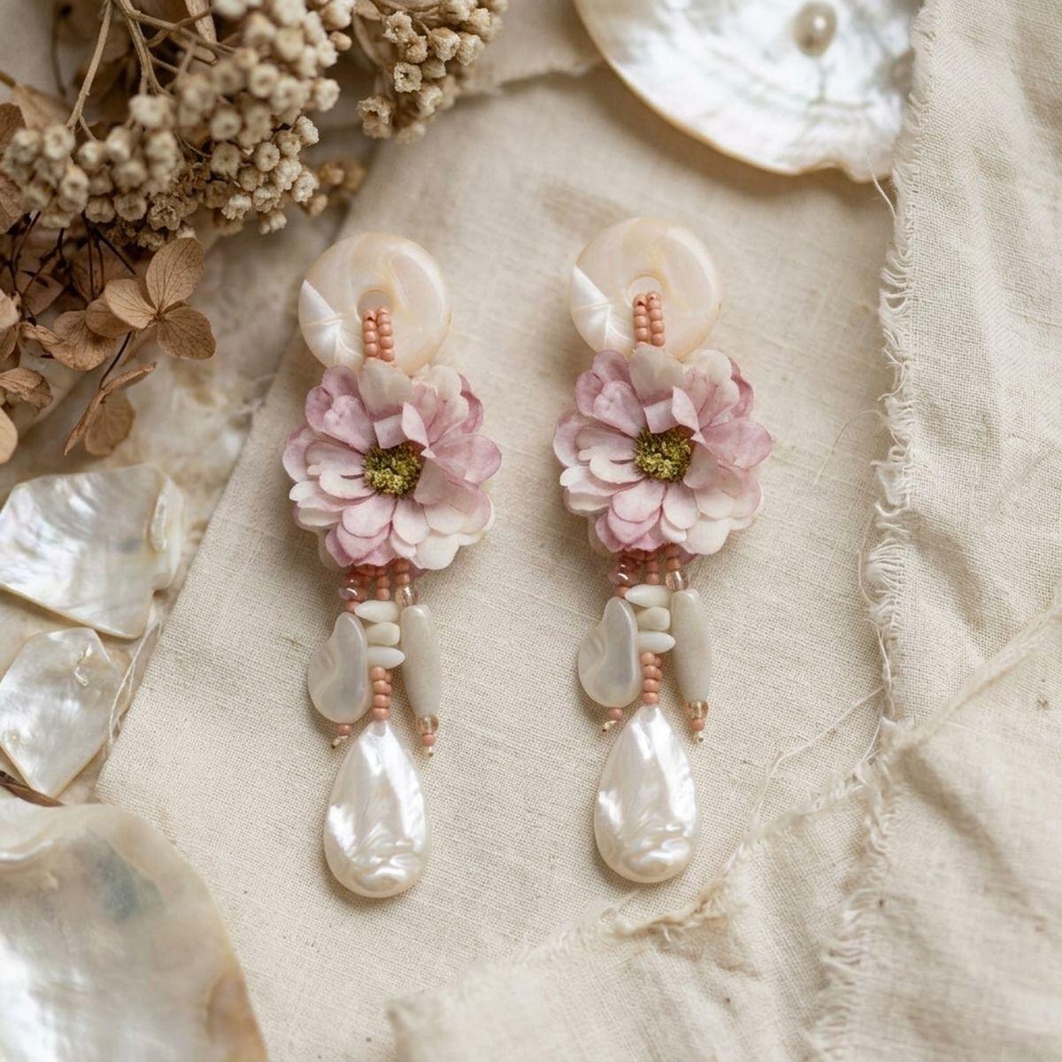 Pink Oversized Natural Floral Drop Earrings