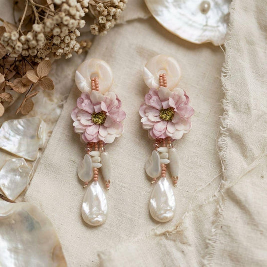 Pink Oversized Natural Floral Drop Earrings