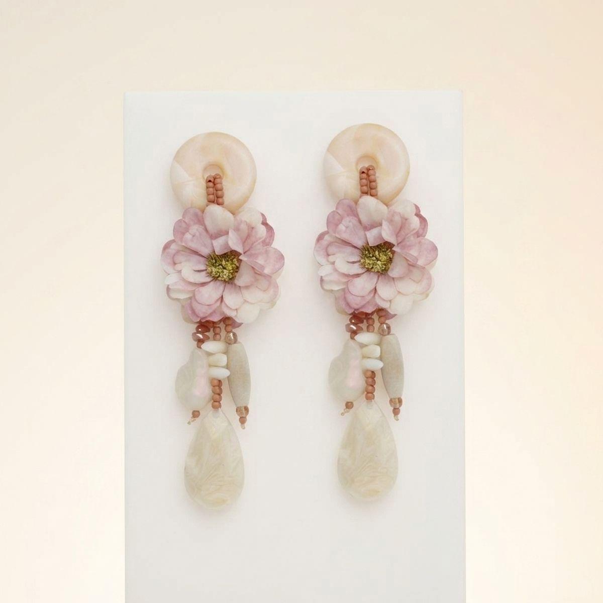 Pink Oversized Natural Floral Drop Earrings
