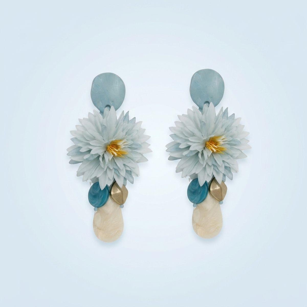 Turquoise Oversized Tropical Flower Drop Earrings