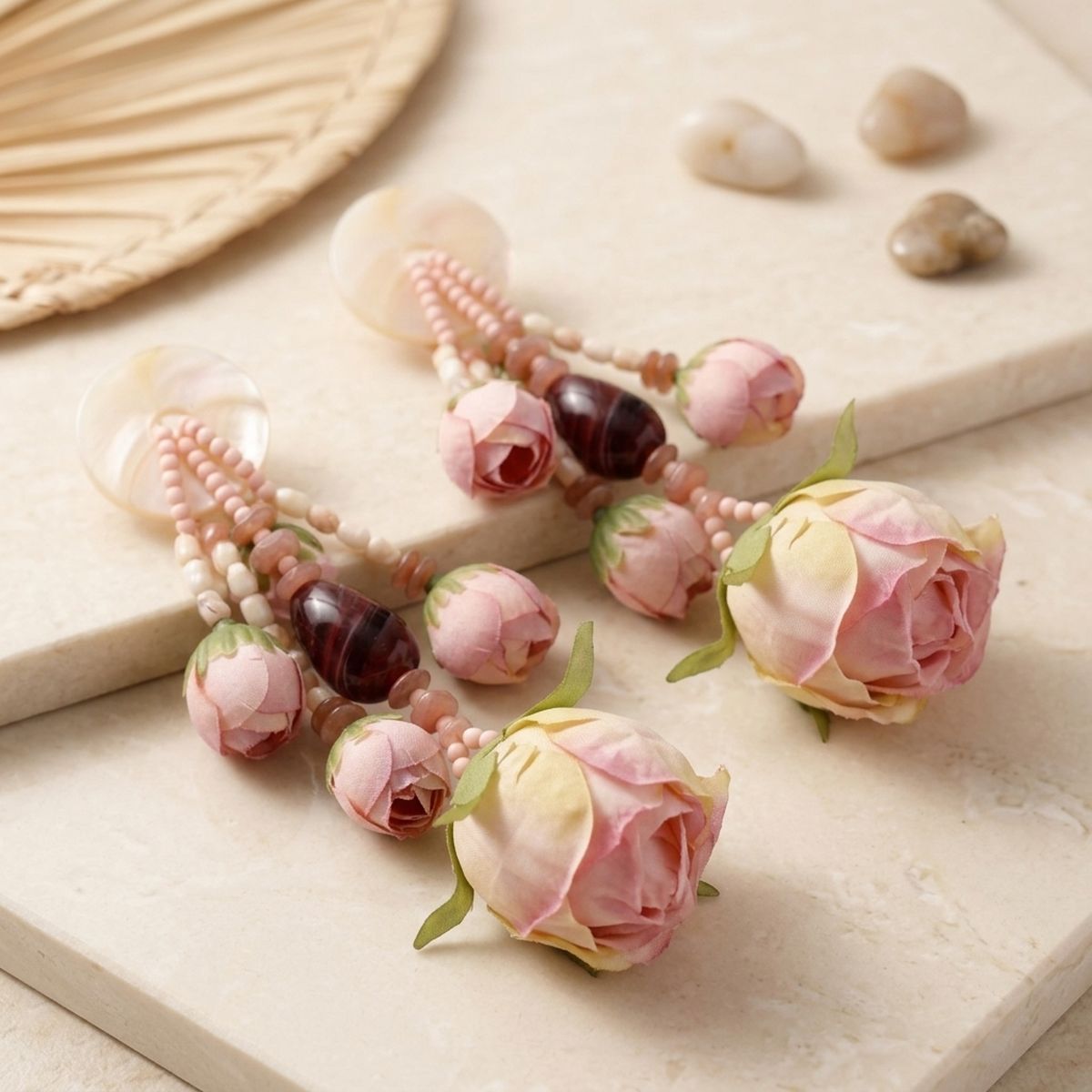 Oversized Blush Pink Faux Flower Tropical Earrings