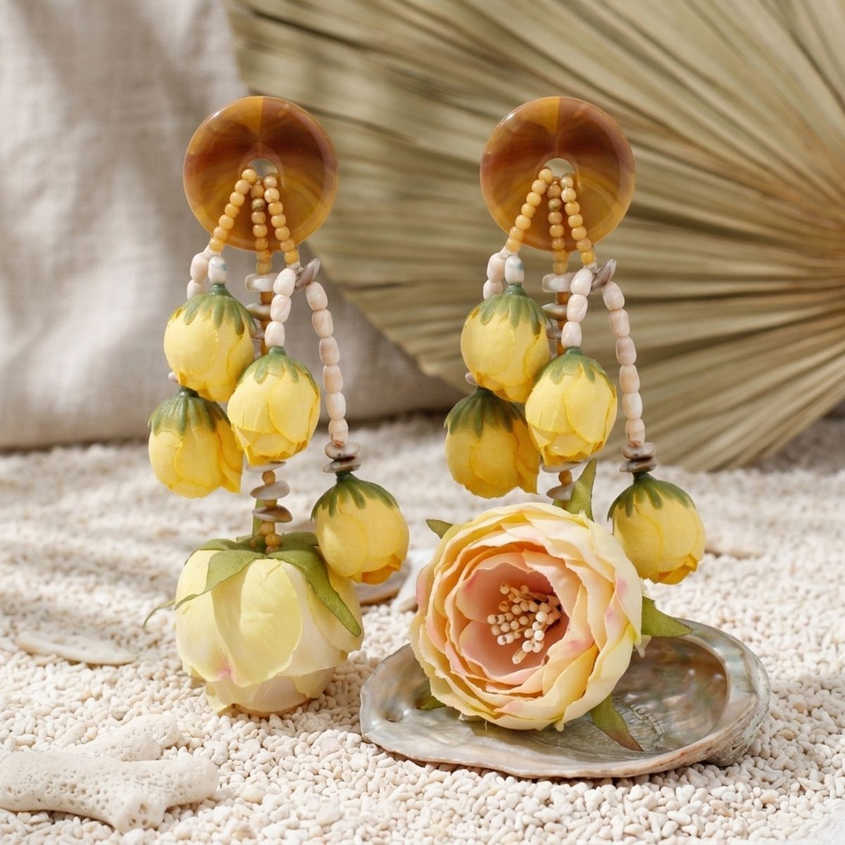Oversized Yellow Faux Flower Tropical Earrings