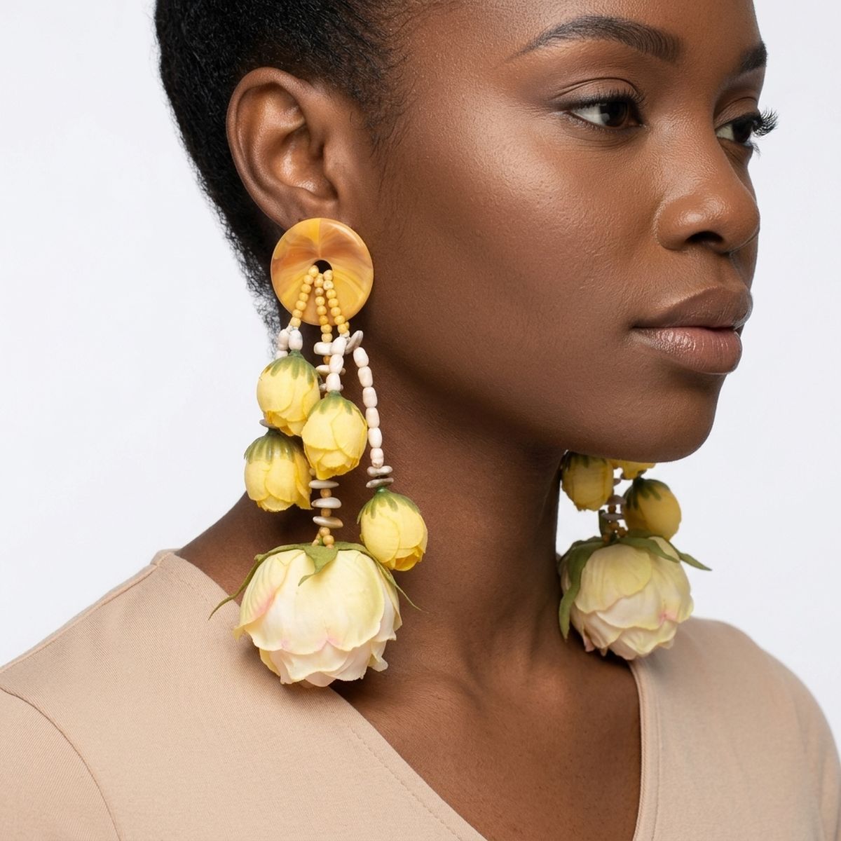 Oversized Yellow Faux Flower Tropical Earrings