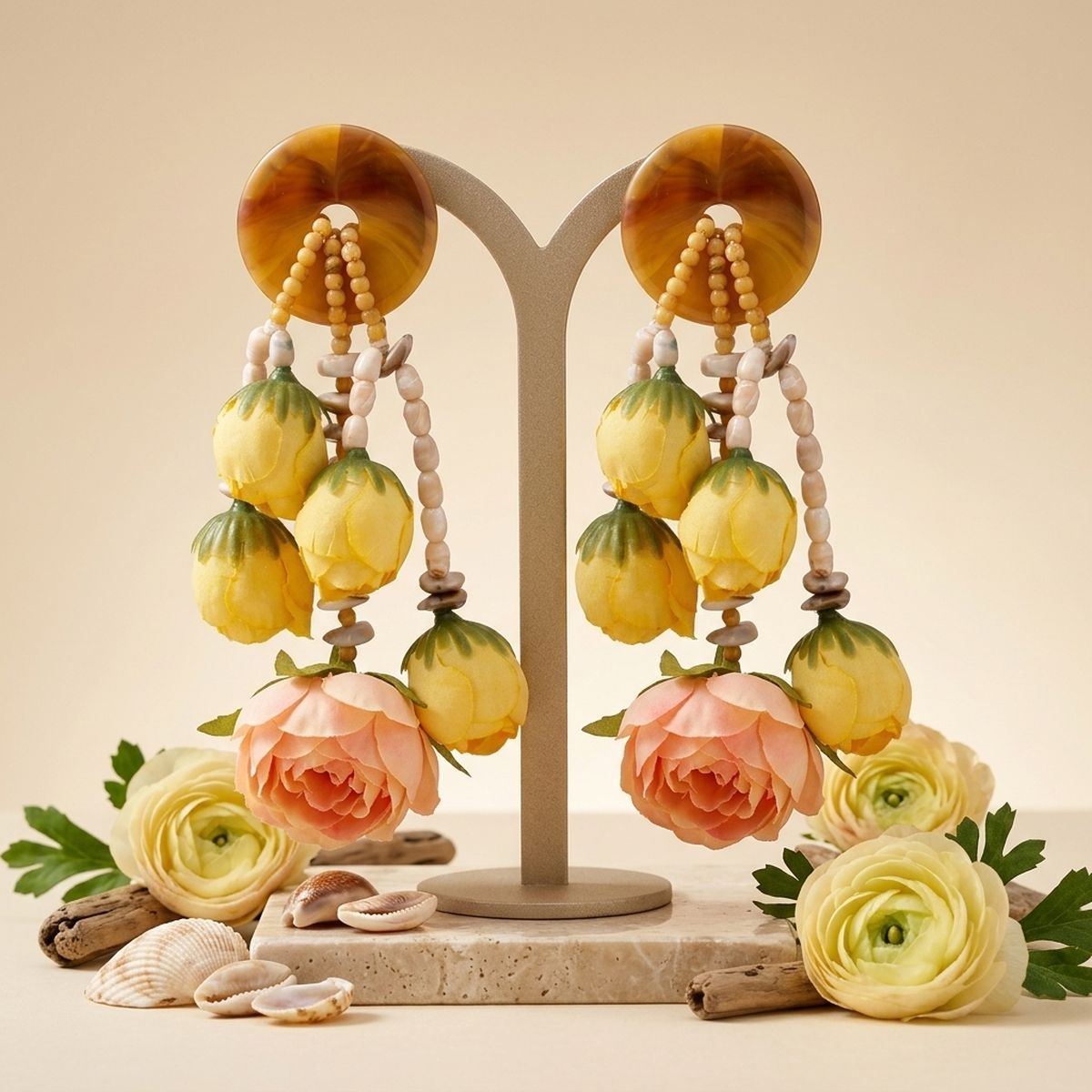 Oversized Yellow Faux Flower Tropical Earrings