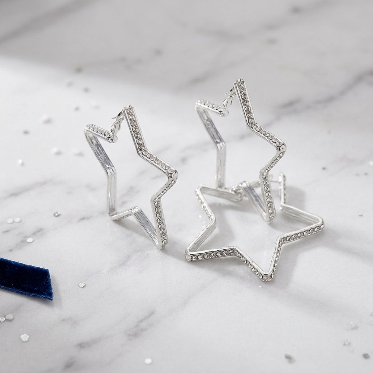 AKA Silver Star Rhinestone Edge Hoop Earrings
