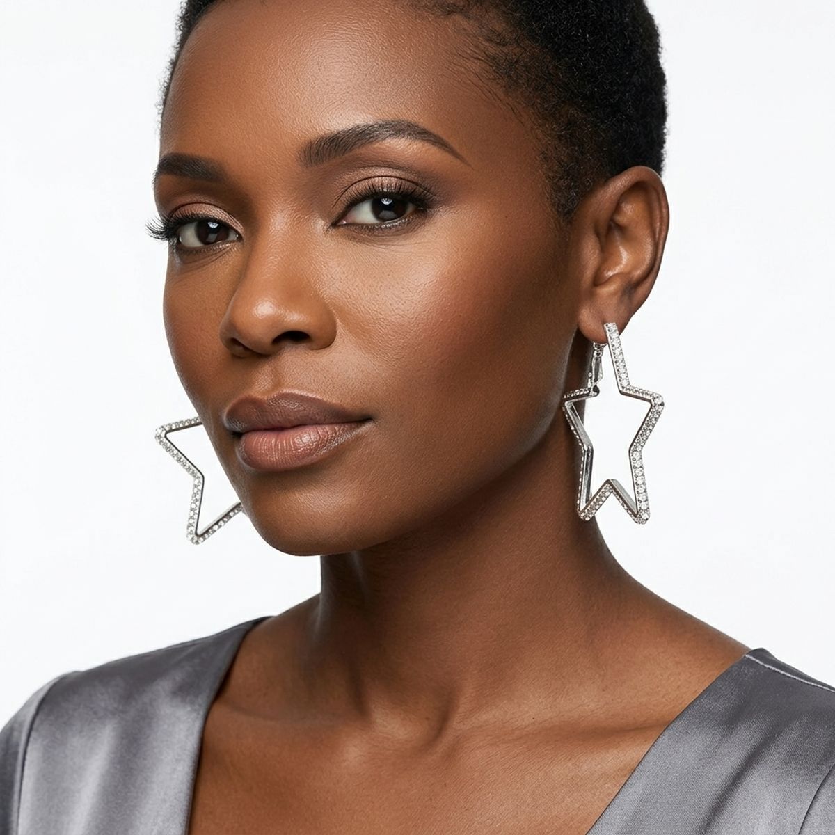 AKA Silver Star Rhinestone Edge Hoop Earrings