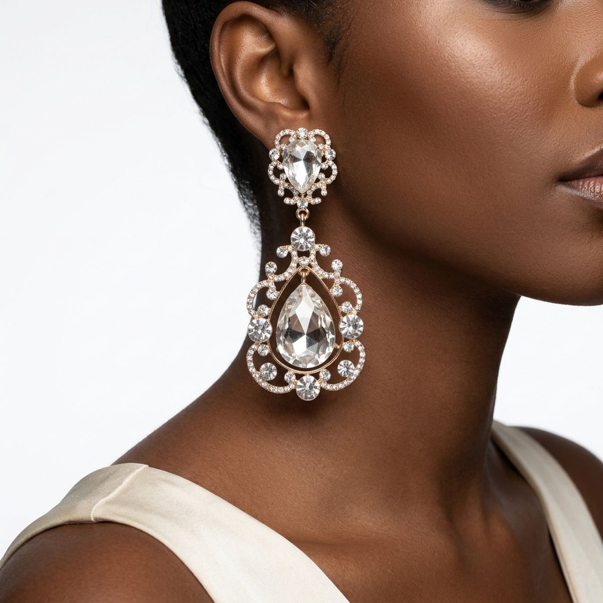Gold Teardrop Filigree Vintage Clip On Earrings