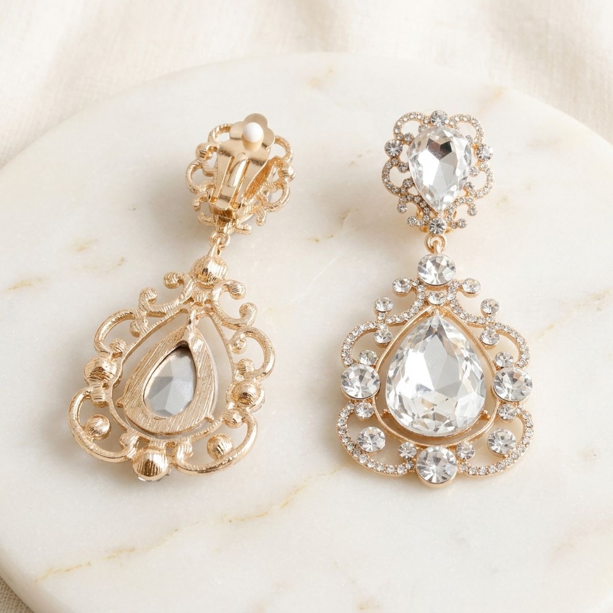 Gold Teardrop Filigree Vintage Clip On Earrings