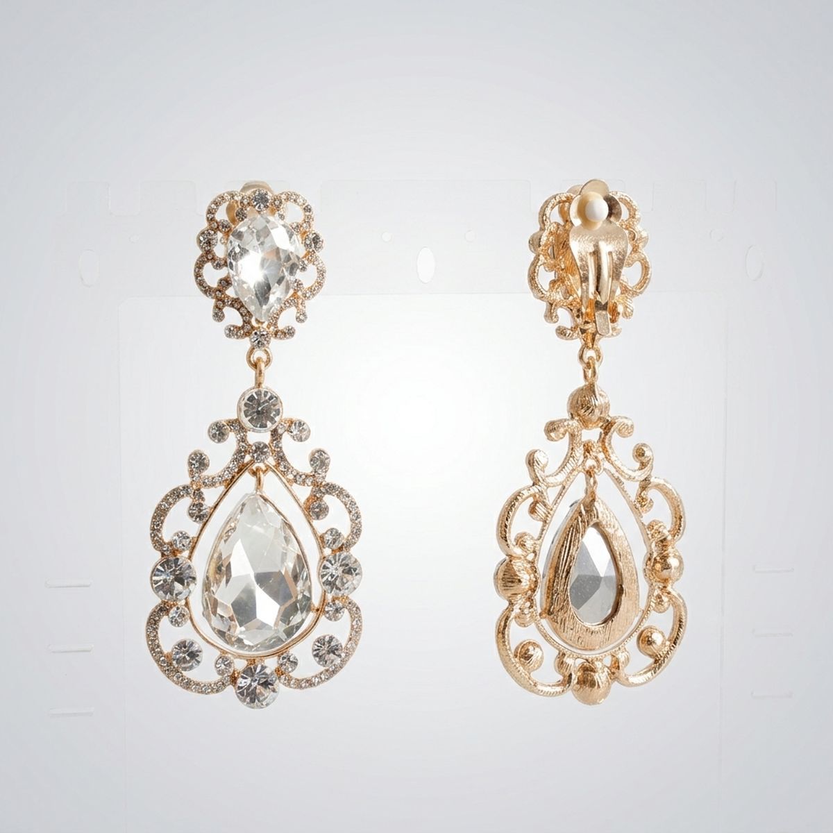 Gold Teardrop Filigree Vintage Clip On Earrings