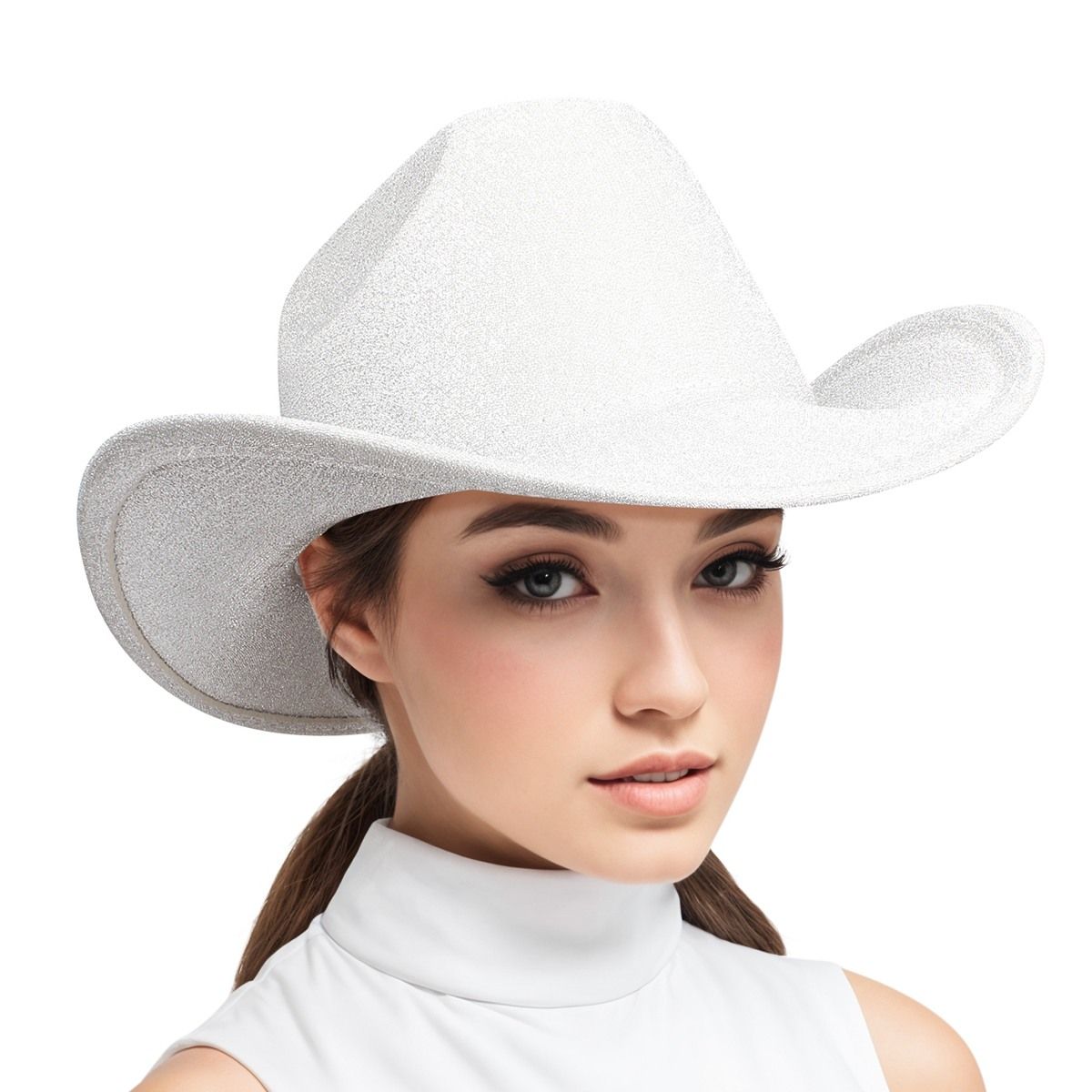 Cowboy Hat White Glittery Rodeo Style for Women