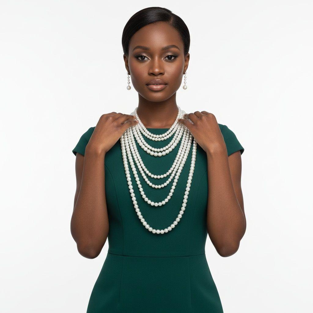 Long Cream Pearl 8 Strand Layered Classic Necklace