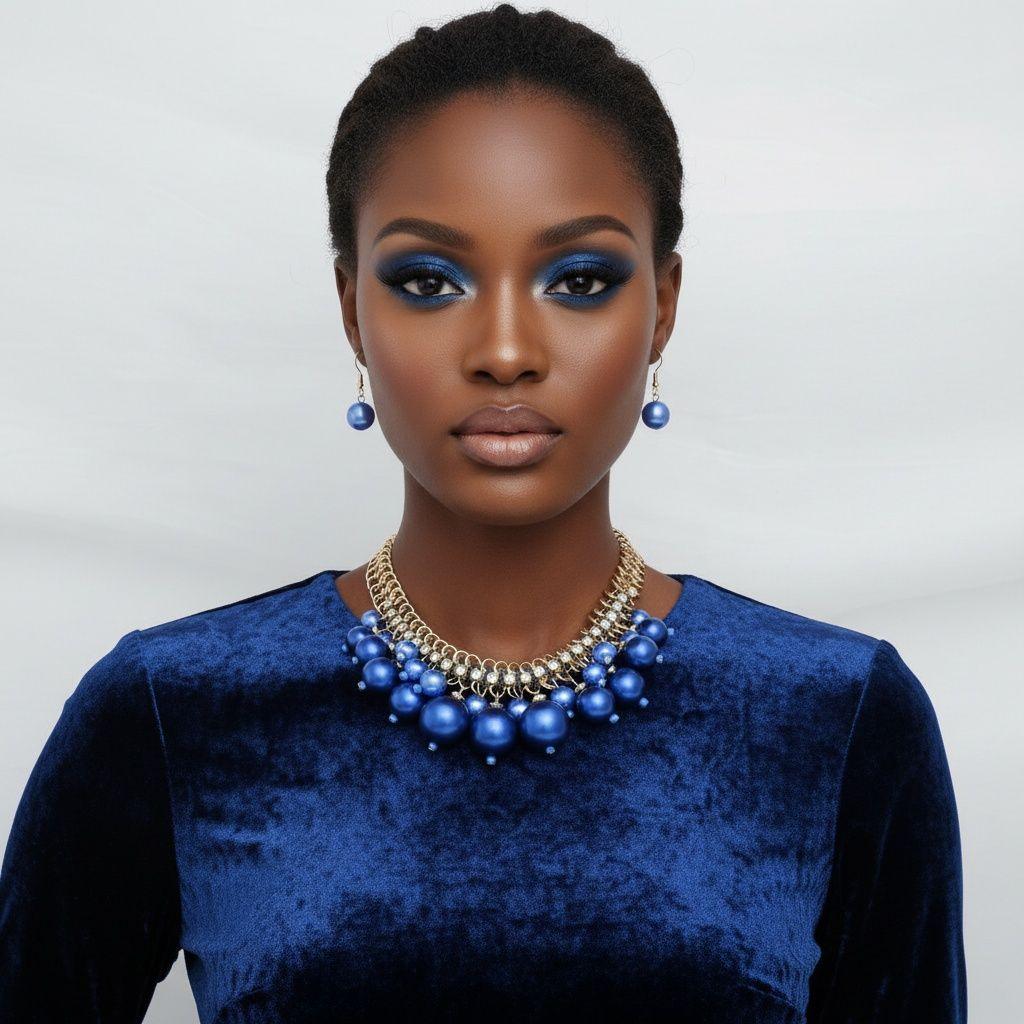 Clustered Blue Pearl Woven Cable Chain Necklace