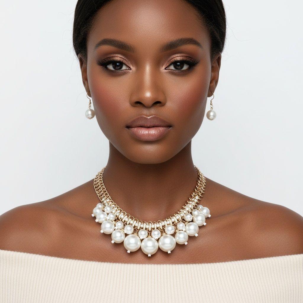 Clustered Cream Pearl Woven Cable Chain Necklace