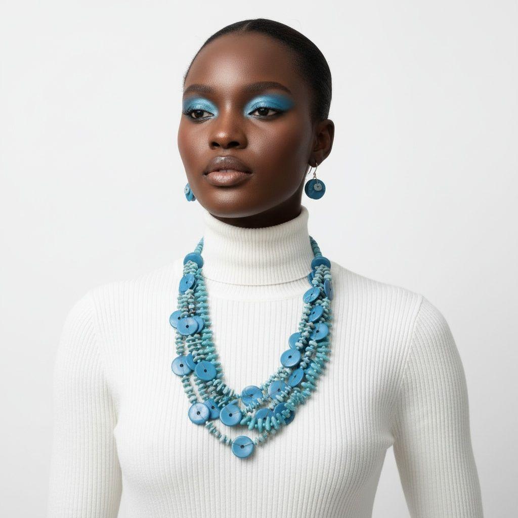 Tribal Turquoise Resin Bead Multi Layer Necklace