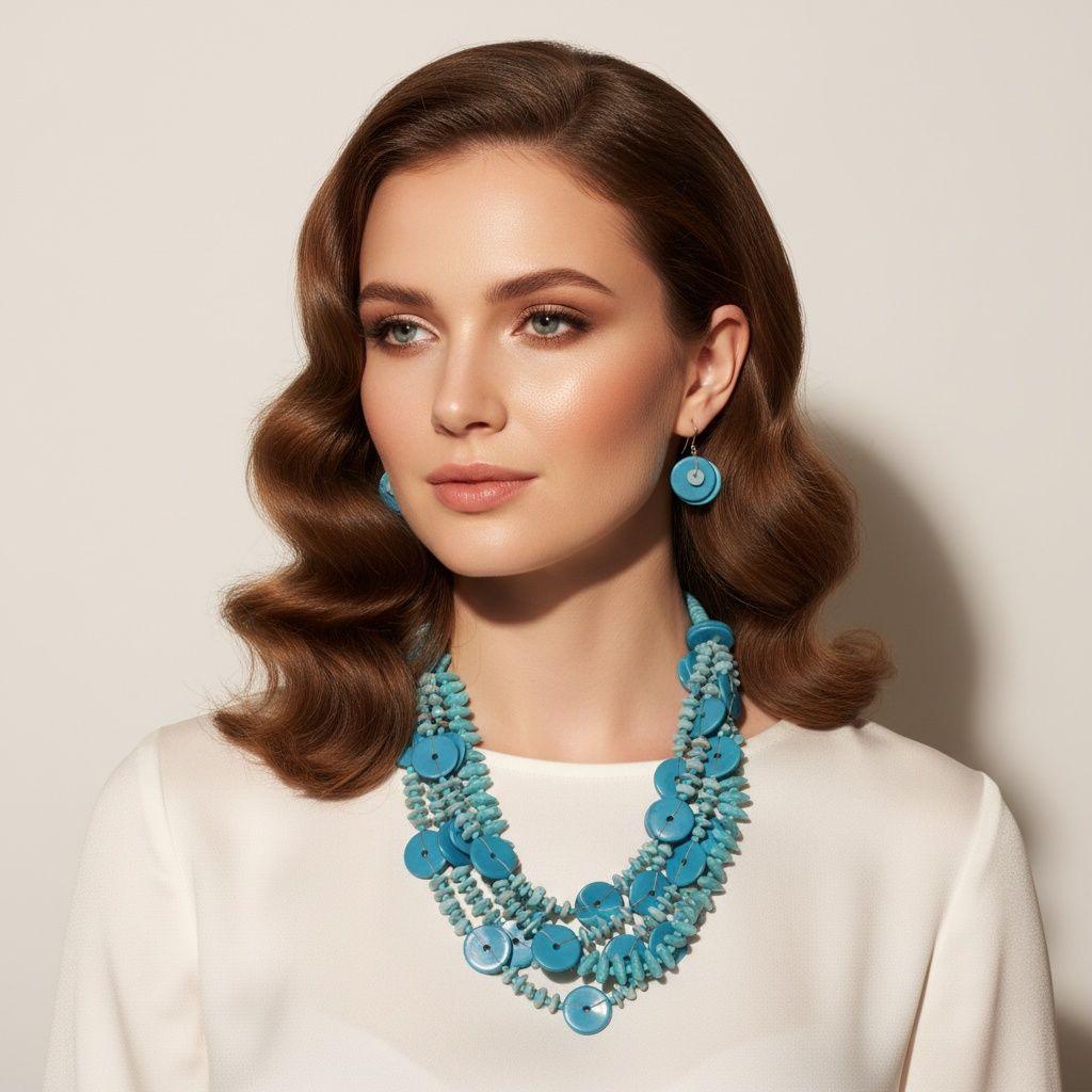Tribal Turquoise Resin Bead Multi Layer Necklace