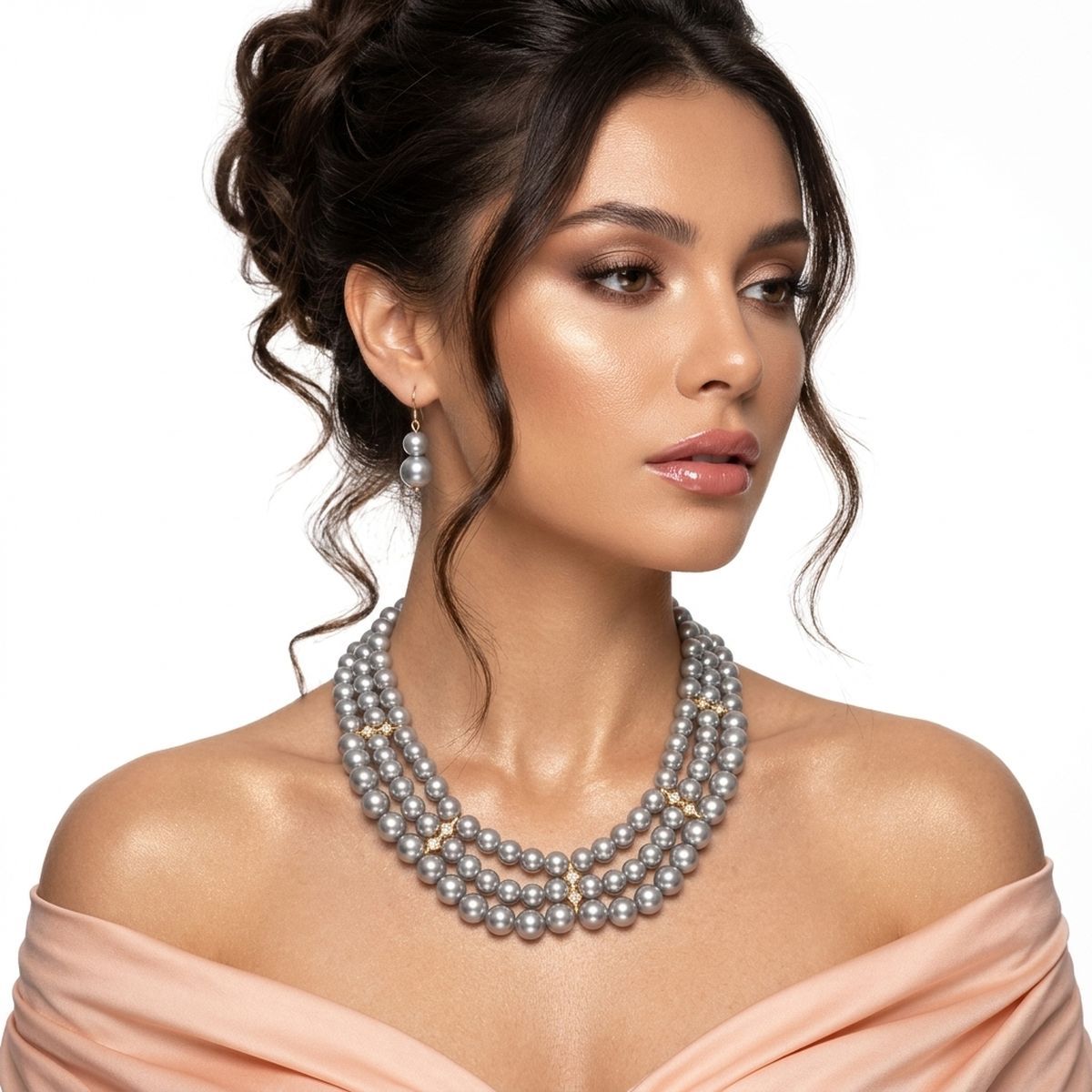 3-Strand Gray Pearl Layered Necklace Set