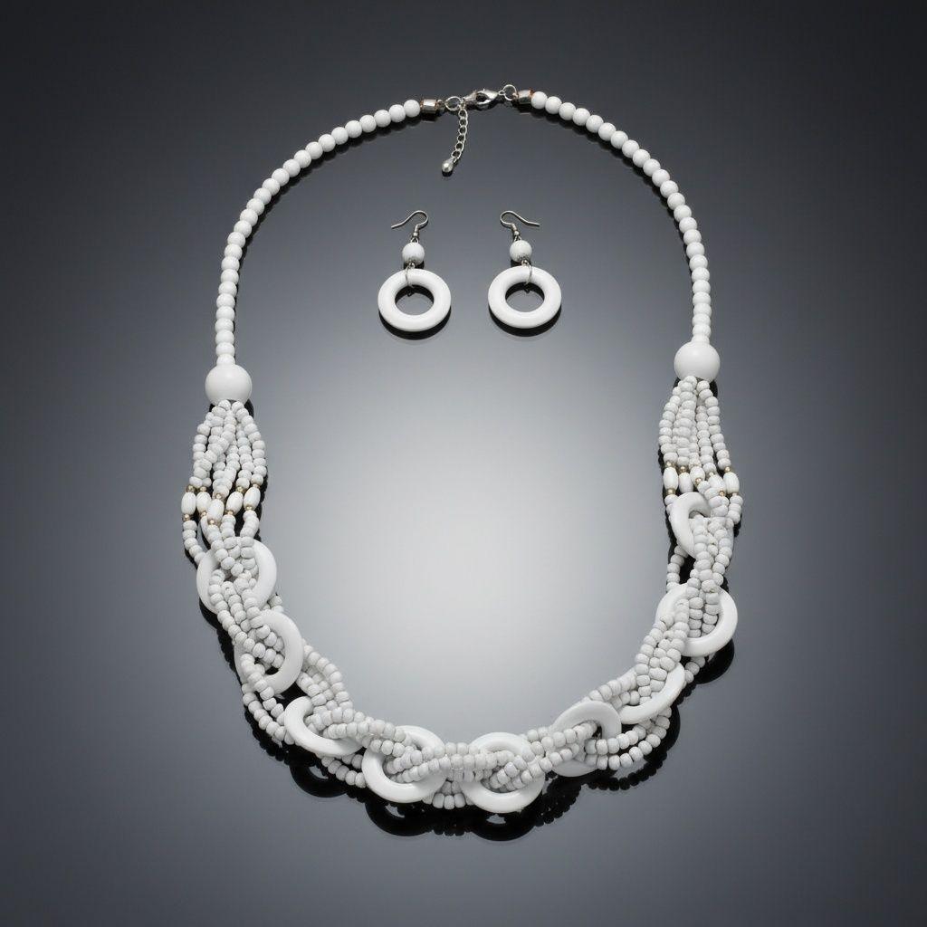 Long White Wood Bead Earthy Energy Necklace