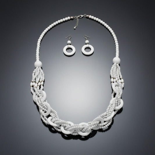 Long White Wood Bead Earthy Energy Necklace