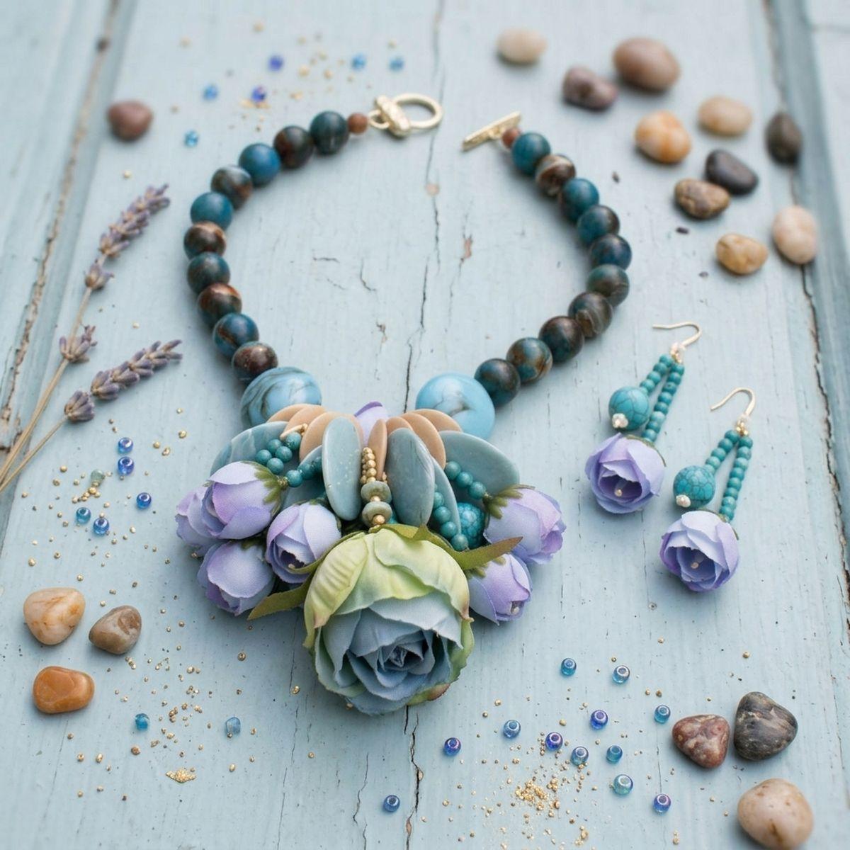 Turquoise Floral Garden Statement Bib Necklace