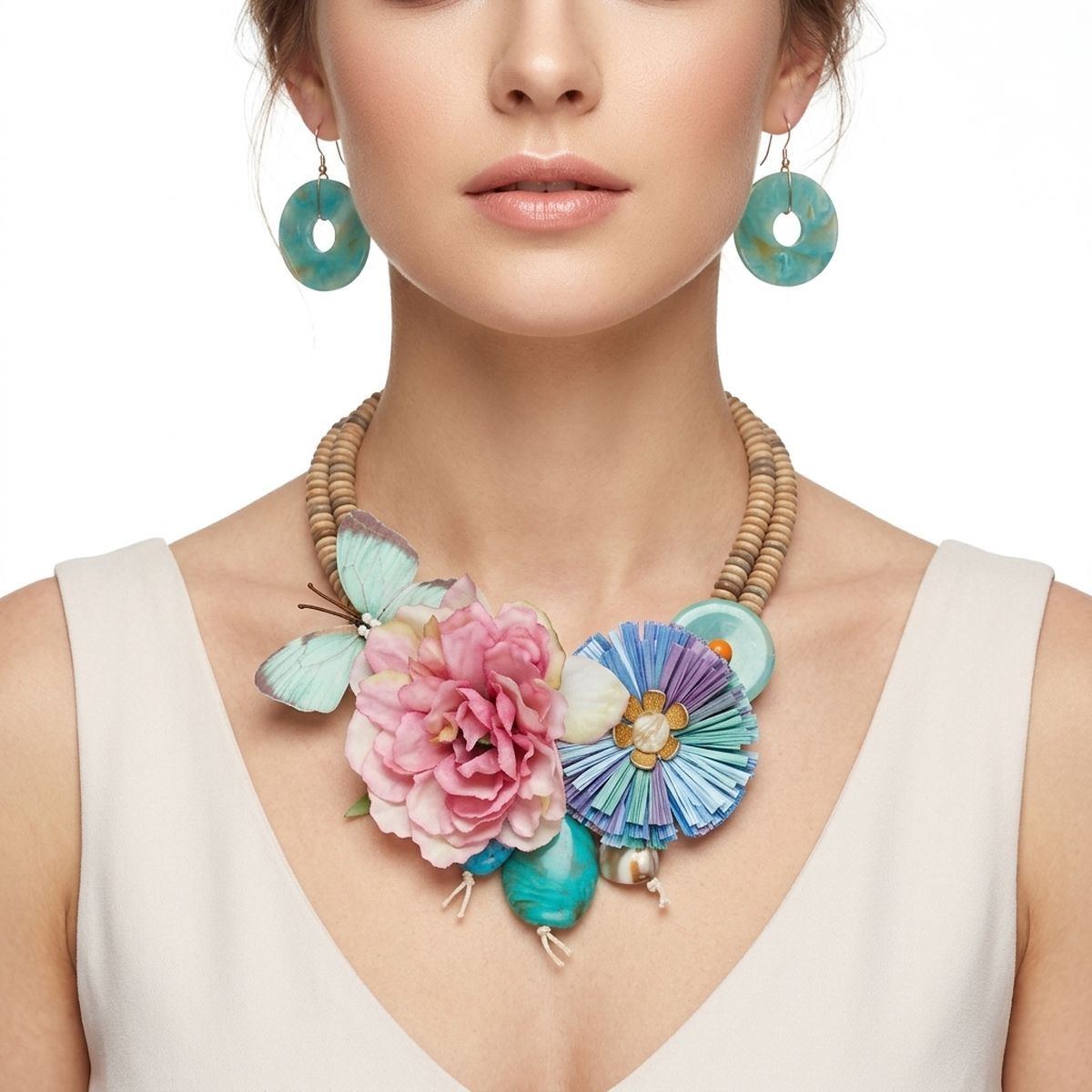 Seaside Hues Butterfly Garden Bead Bib Necklace