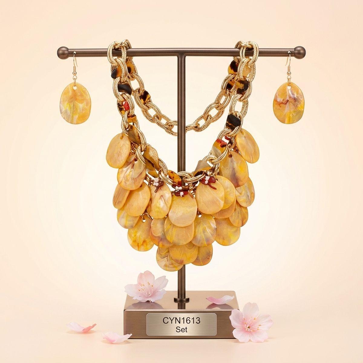 Marble Mustard Disc Bib Fabric Woven Chain Necklace
