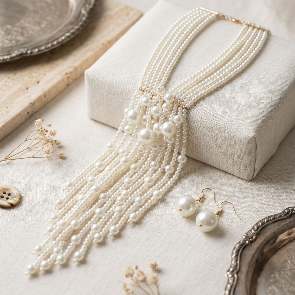 Dewdrop Cream Pearl Multi Strand Tassel Necklace