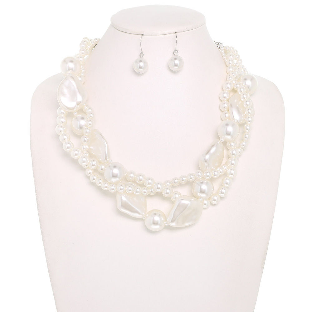 White Multi Strand Baroque Pearl Necklace