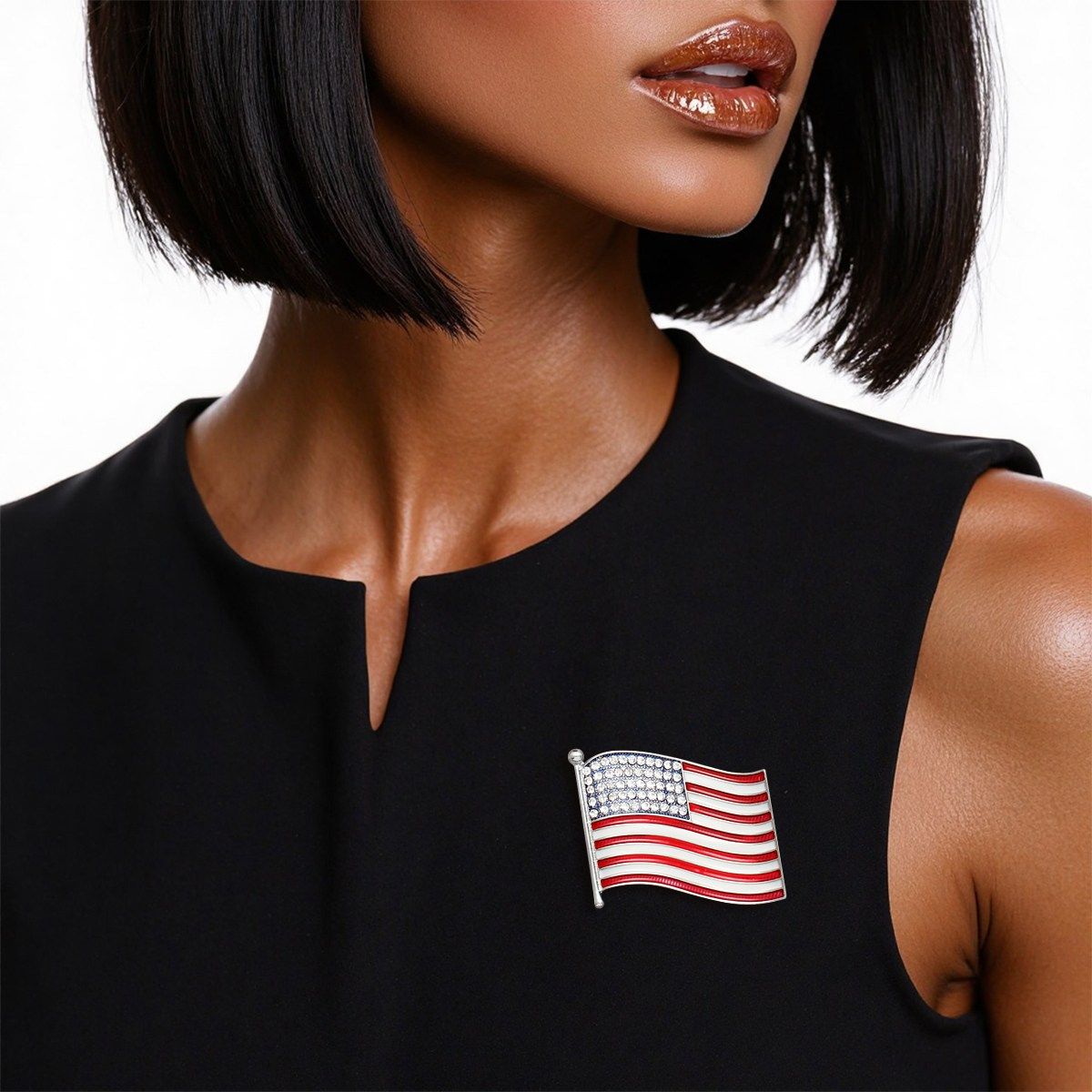 Patriotic Wavy American Flag Brooch for Women