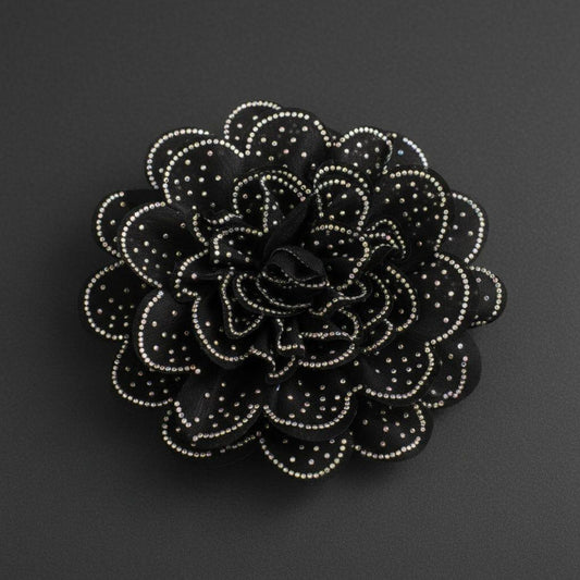 Black Camellia Flower Sparkle Brooch Hair Clip