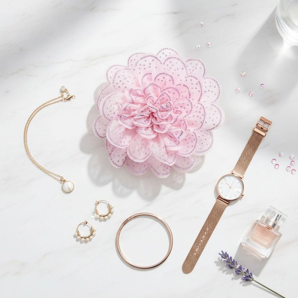 Pink Camellia Flower Sparkle Brooch Hair Clip