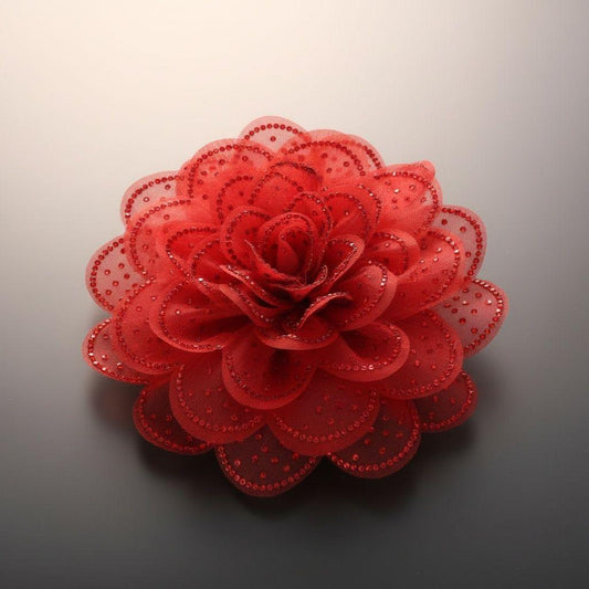 Red Camellia Flower Sparkle Brooch Hair Clip