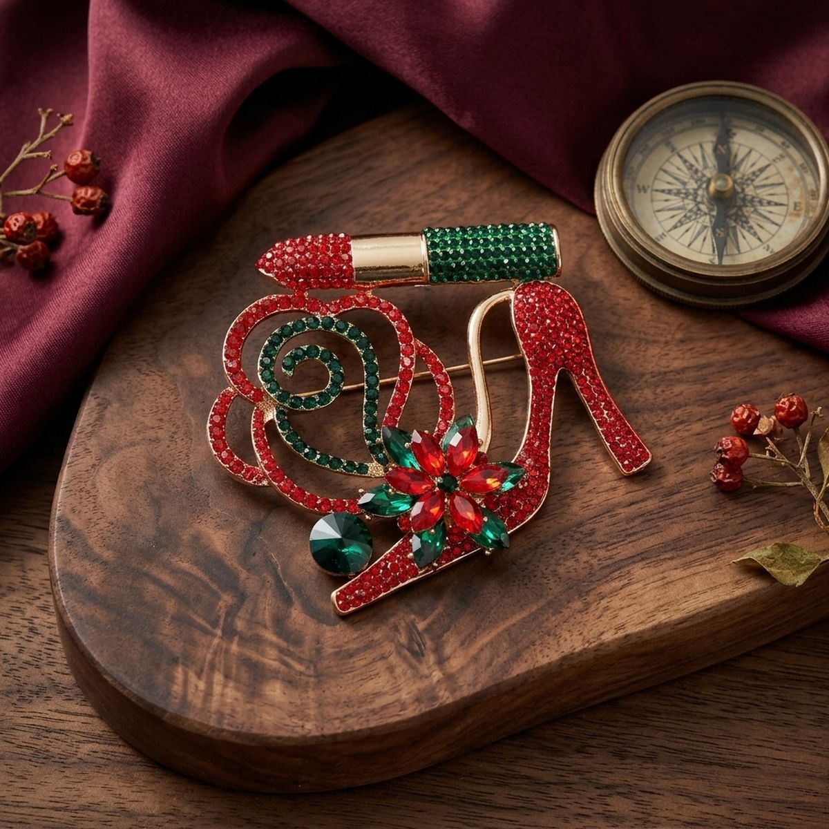 Holiday Luminous Lipstick High Heel Xmas Brooch