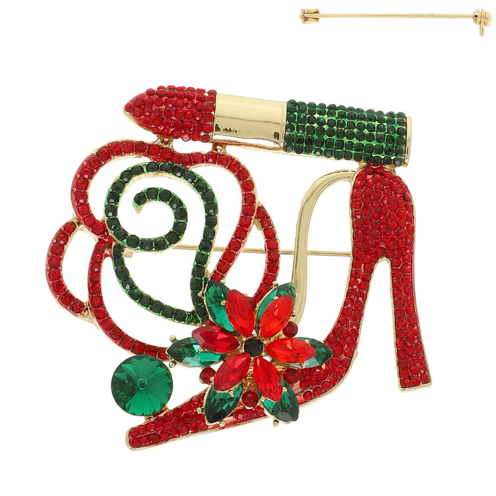 Holiday Luminous Lipstick High Heel Xmas Brooch