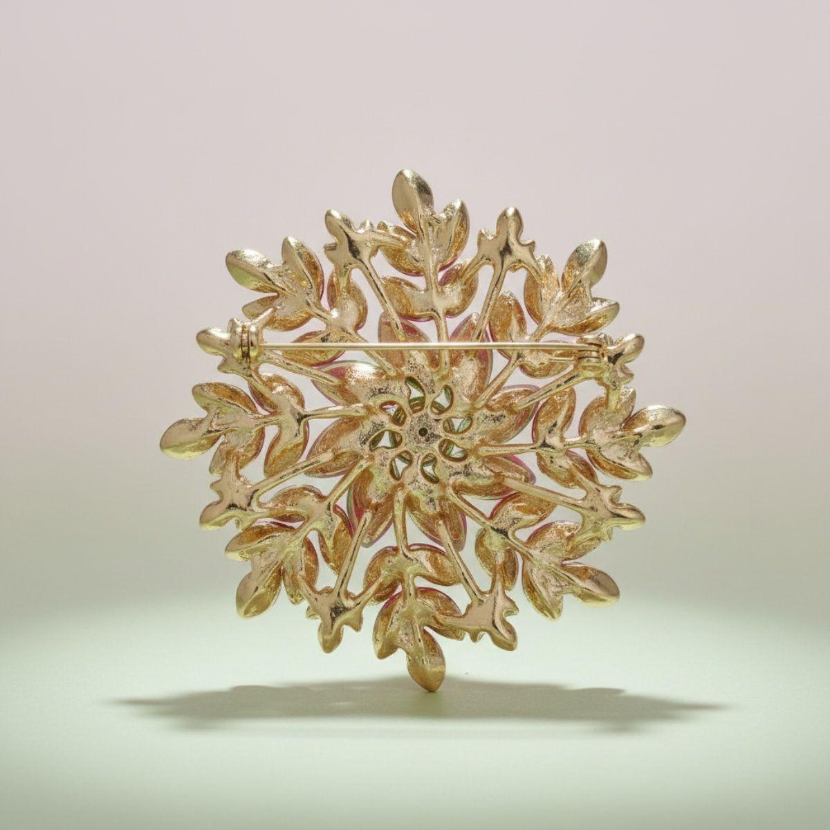 Brooch Large AKA Pink Green Snowflake Flower Pin