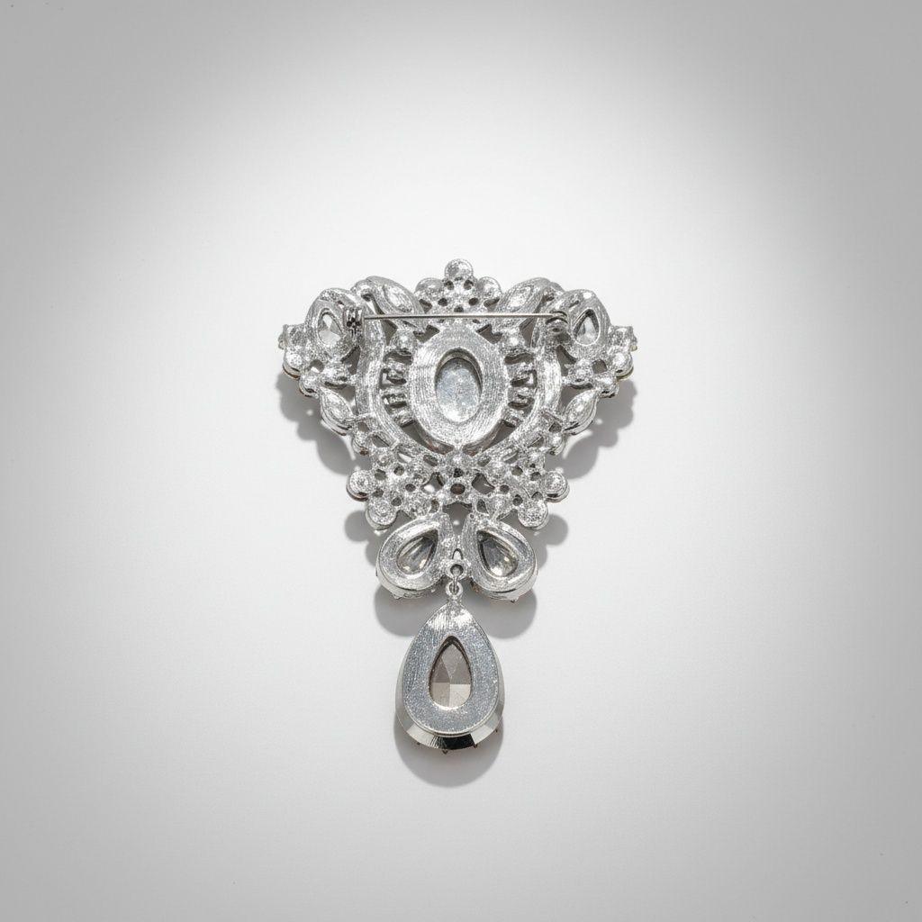 Brooch Large Blue Crystal and Rhinestone Silver Pin