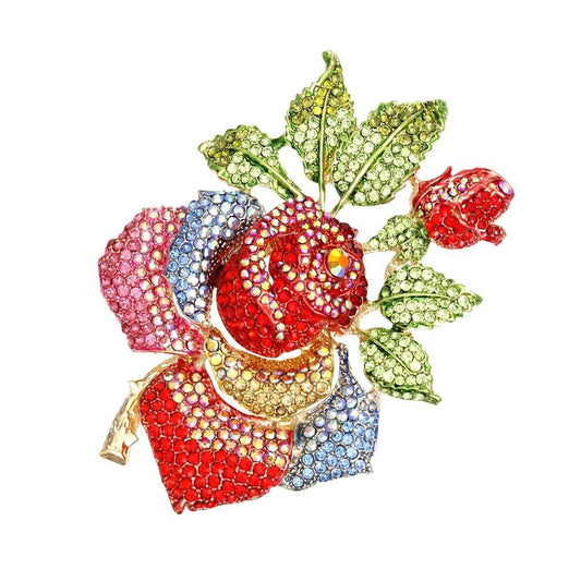 Brooch Rose Stoned Bloom Multicolor XL Pin Women