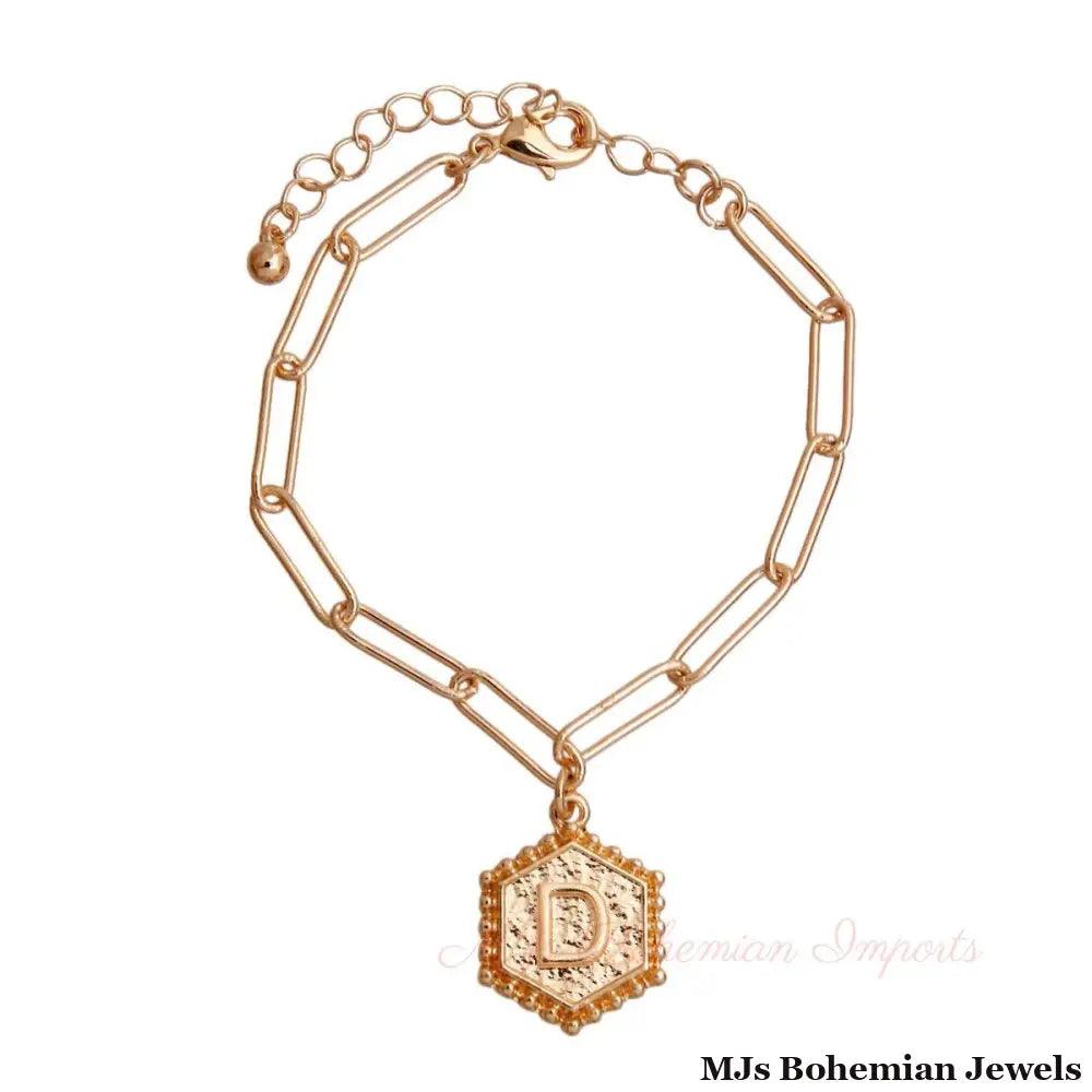 D Hexagon Initial Charm Bracelet