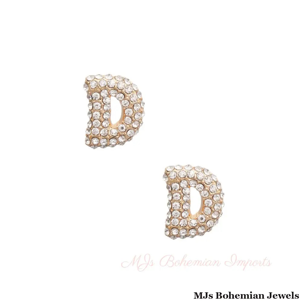 D Initial Rhinestone Studs