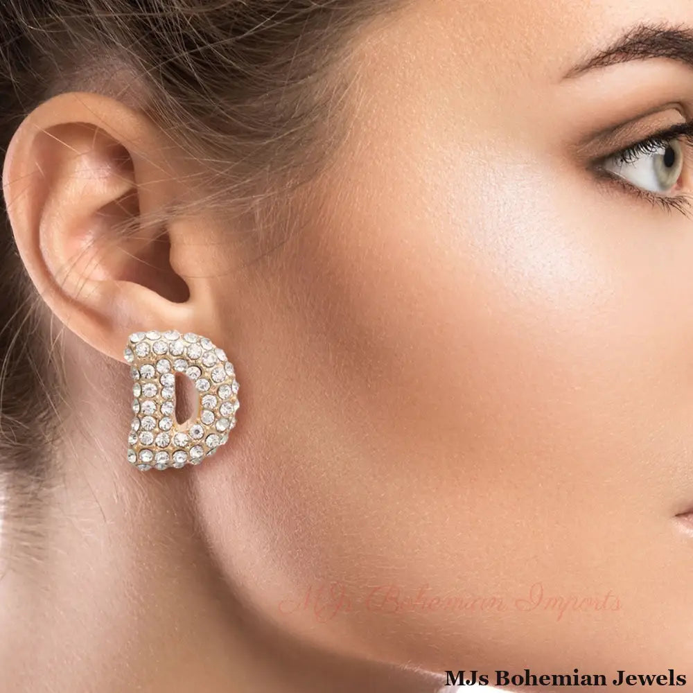 D Initial Rhinestone Studs
