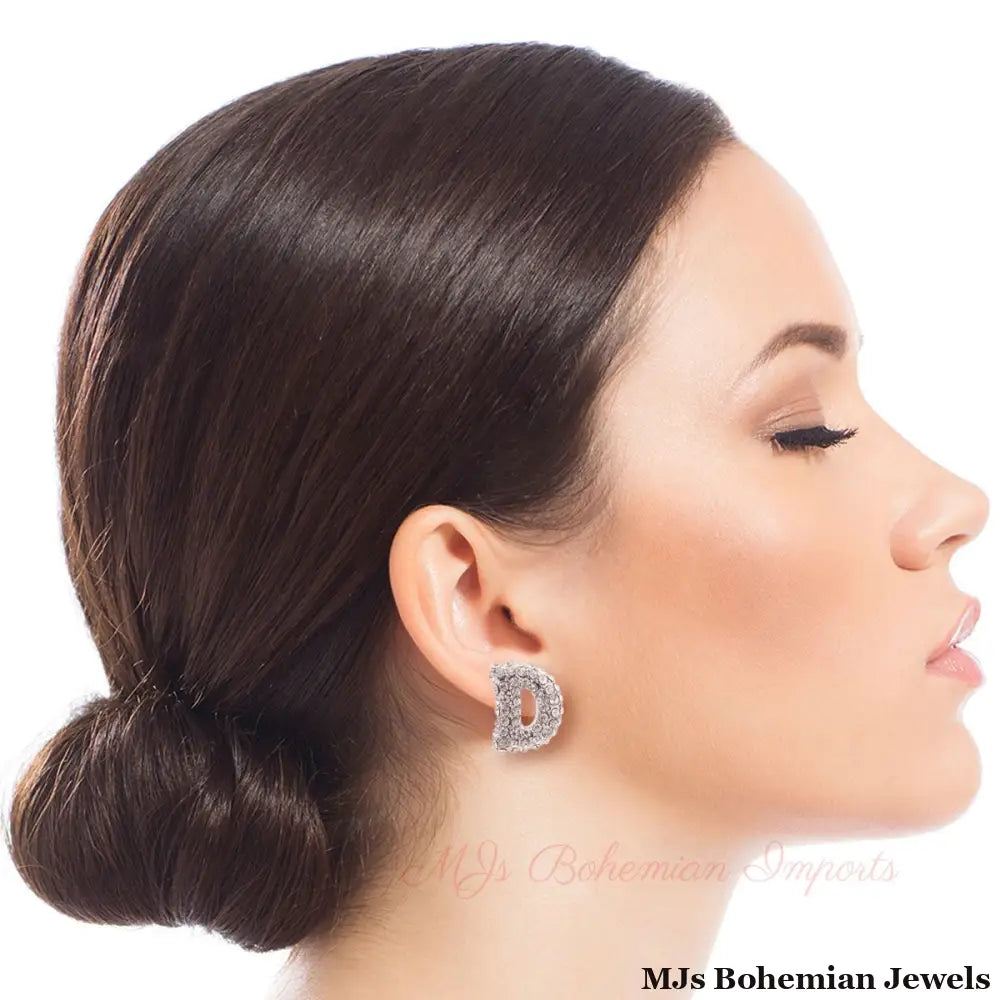 D Rhinestone Silver Studs