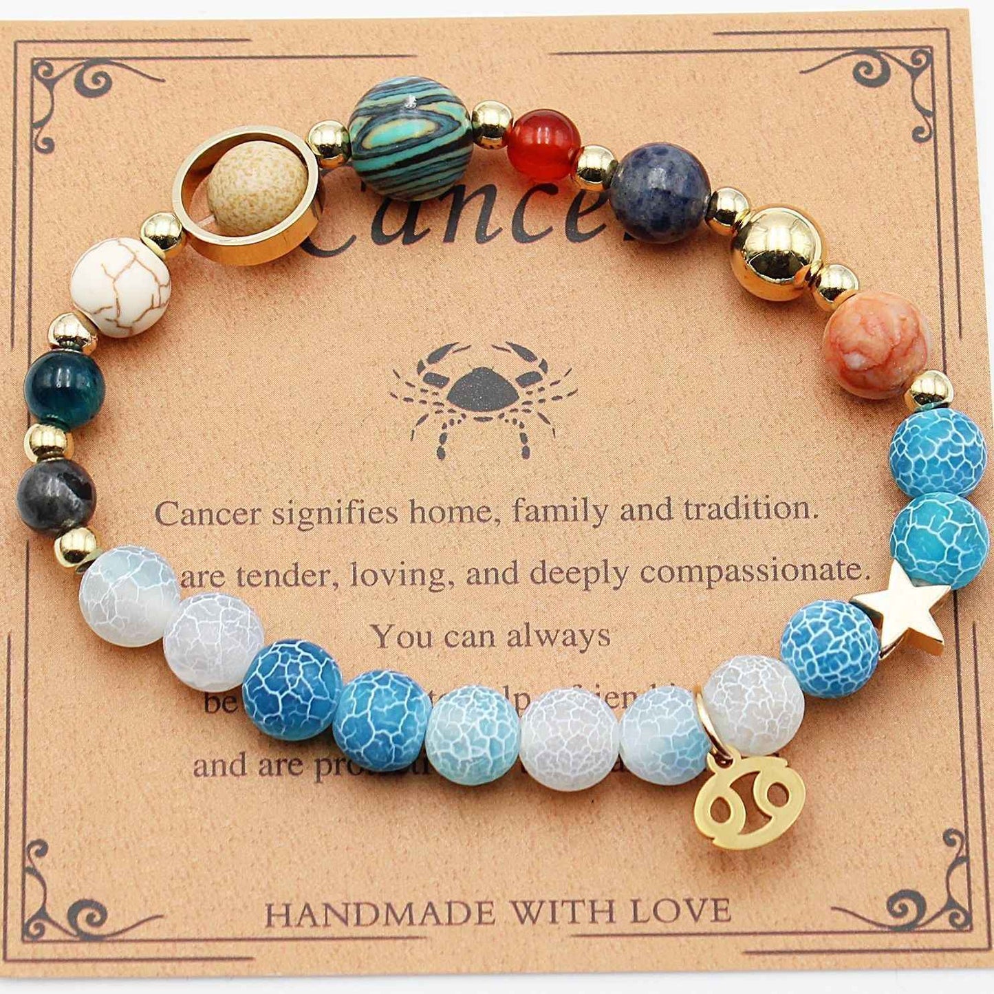 Twelve Constellations Bracelets - Natural Stone Beaded Bracelets with Eight Planet Designs