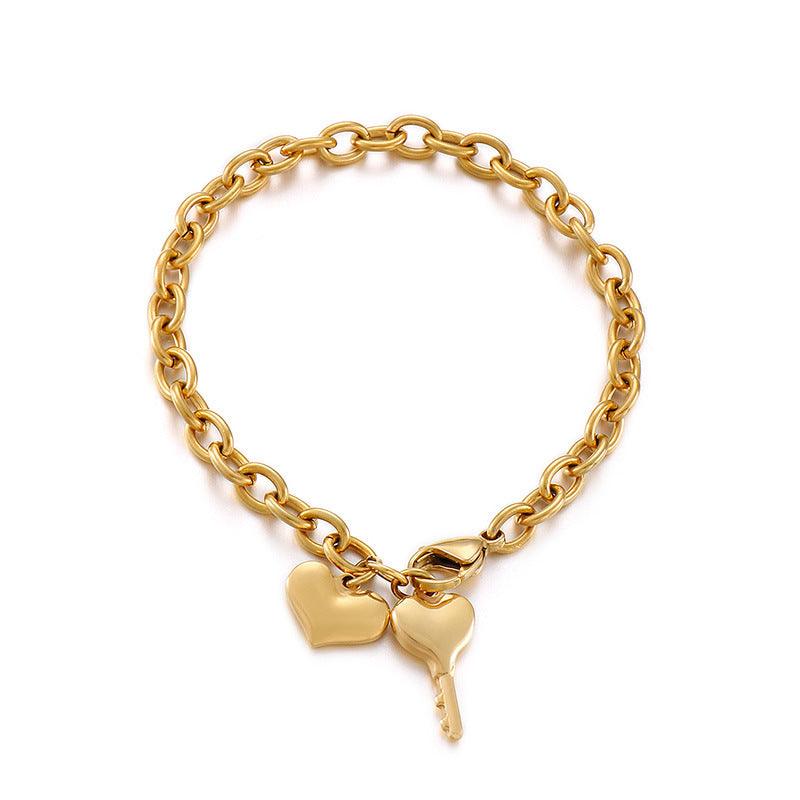 Color: Gold, style: KB145339Z - Popular Stainless Steel Bracelet Heart-shaped Key Combination Bracelet