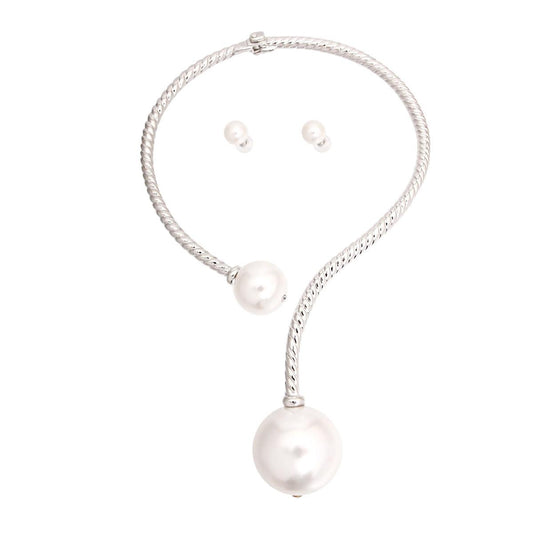 Silver Twisted Choker Pearl Necklace