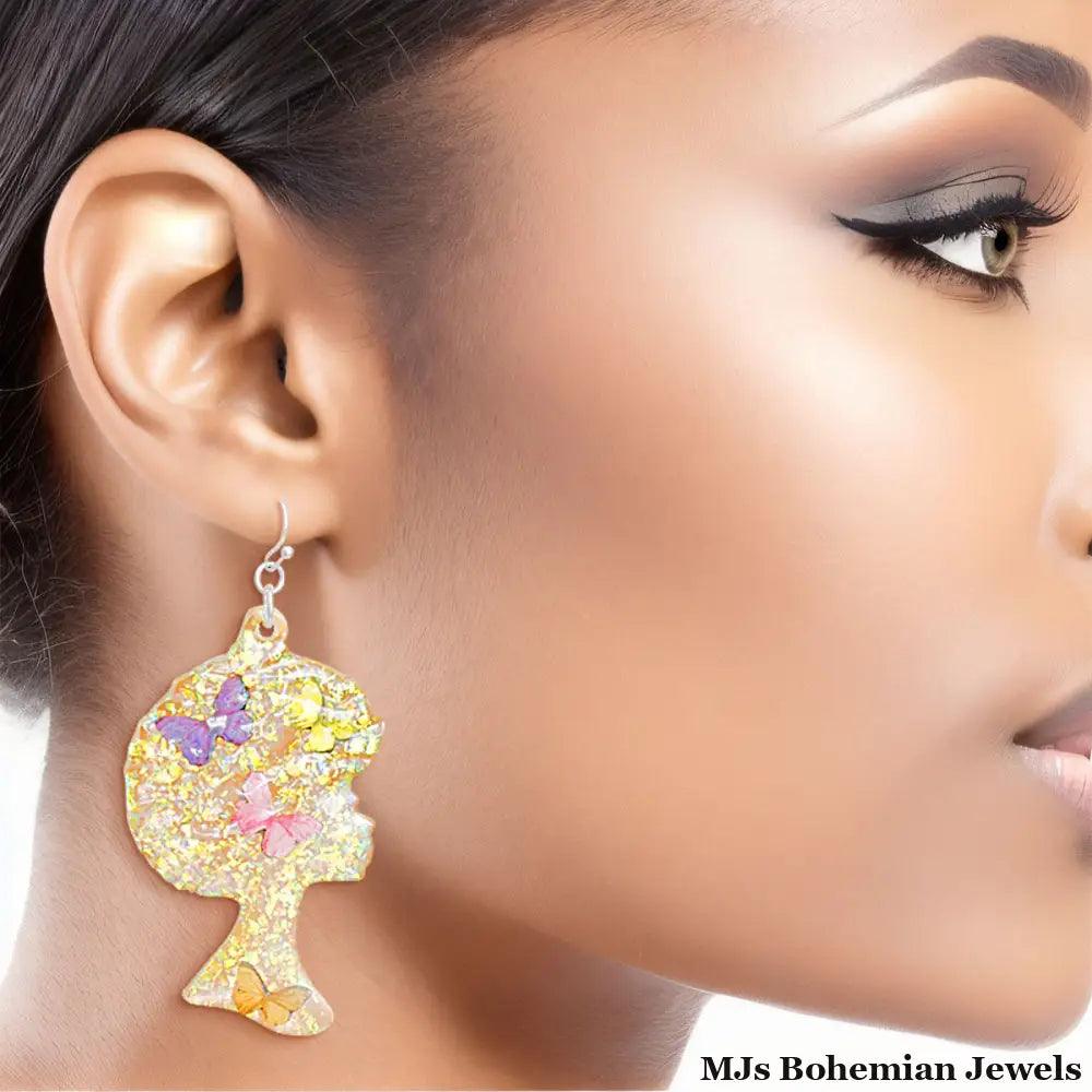 Dangle Multi Med Afro Butterfly Earrings for Women