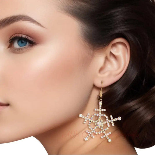 Dangle Gold Medium Snowflake Earrings for Women