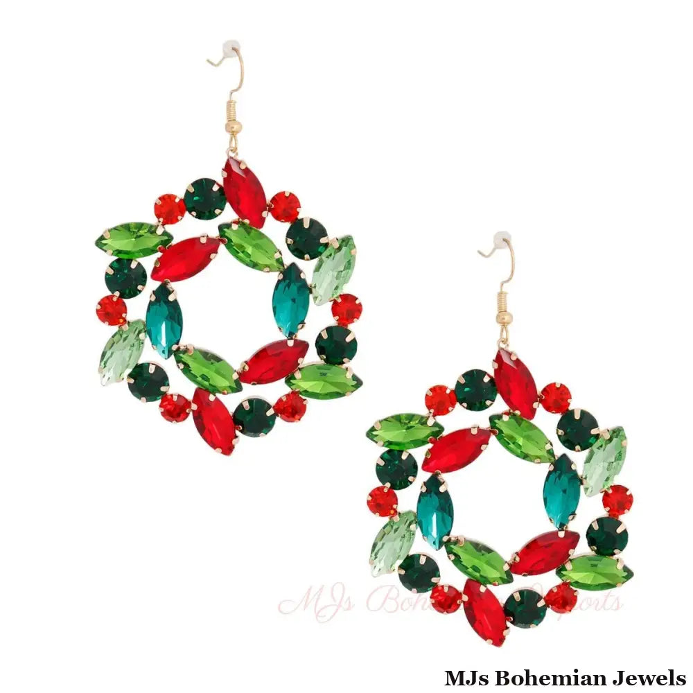 Dangle Xmas Medium Wreath Earrings for Women