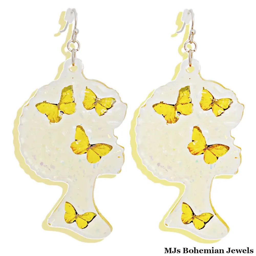 Dangle Yellow Med Afro Butterfly Earrings Women