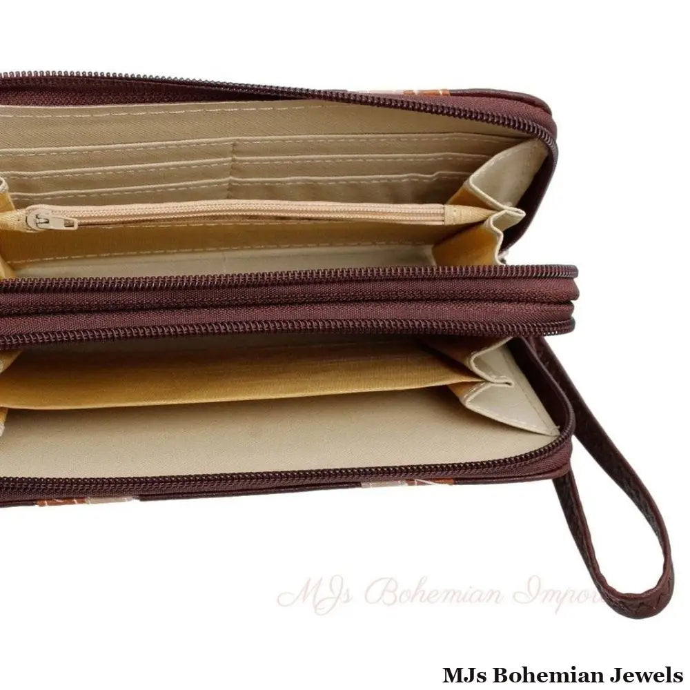 Dark Brown Striped Double Zipper Wallet