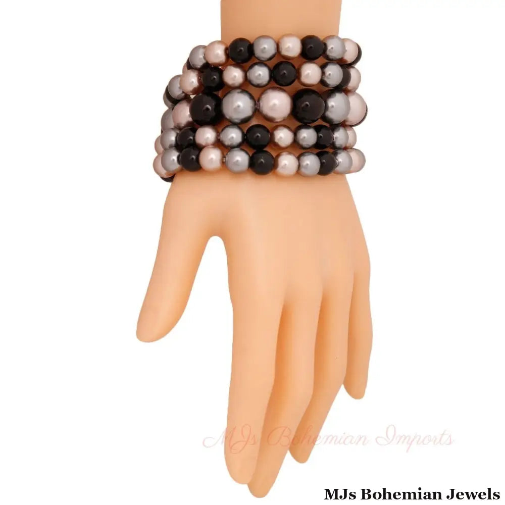 Dark Mix Pearl 5 Pc Bracelets